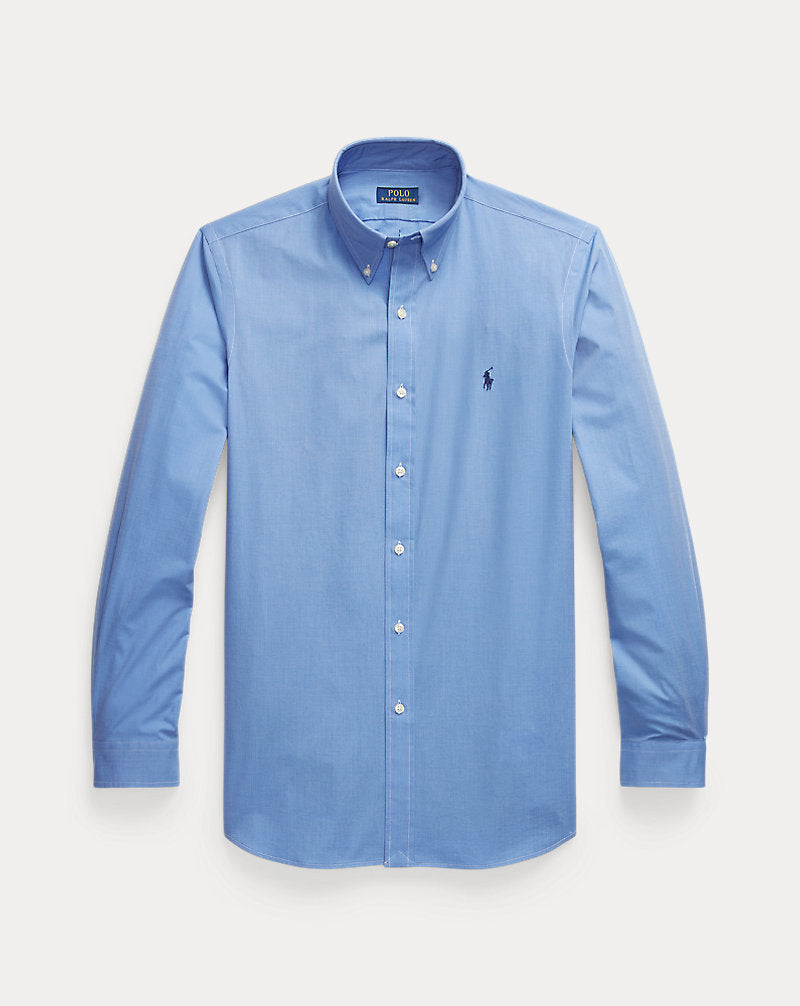 Custom Fit Stretch Poplin Shirt Blue End On End