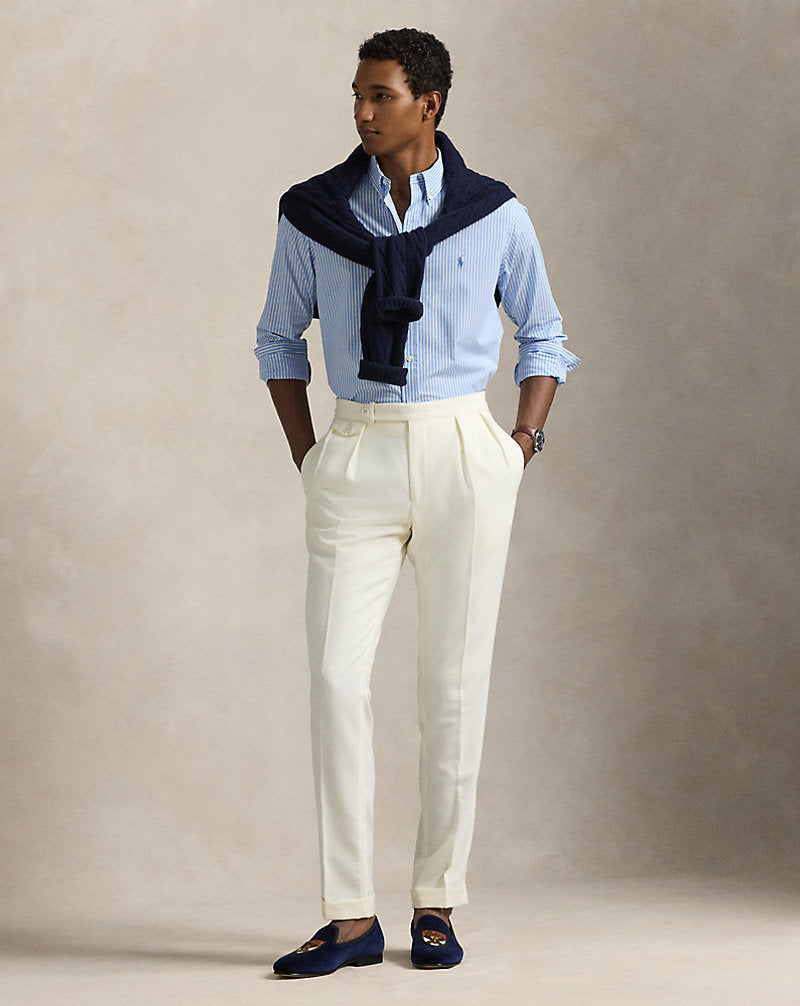 Custom Fit Striped Stretch Poplin Shirt Canvas Blue/White
