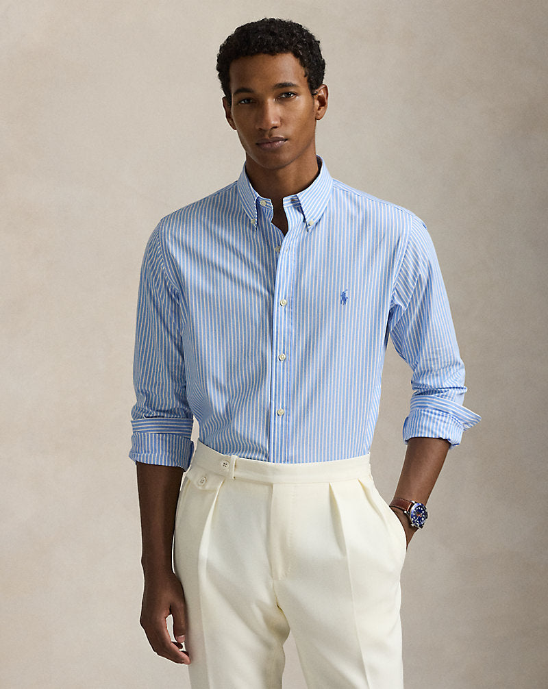 Custom Fit Striped Stretch Poplin Shirt Canvas Blue/White