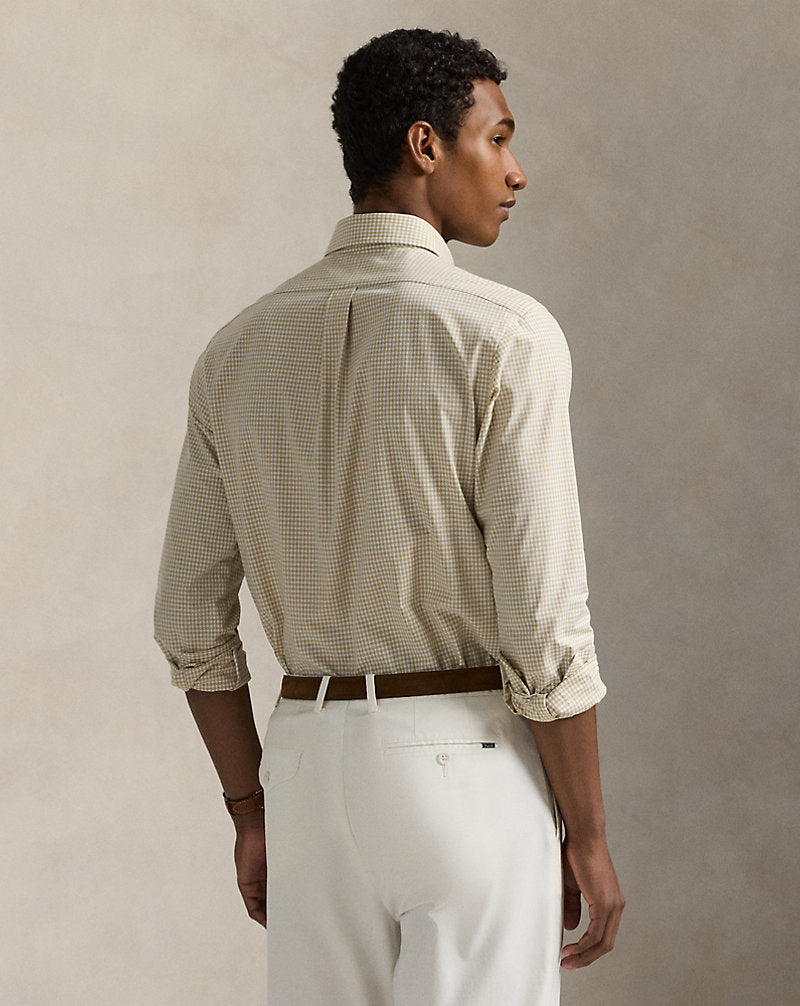 Custom Fit Gingham Stretch Poplin Shirt Coastal Beige/White