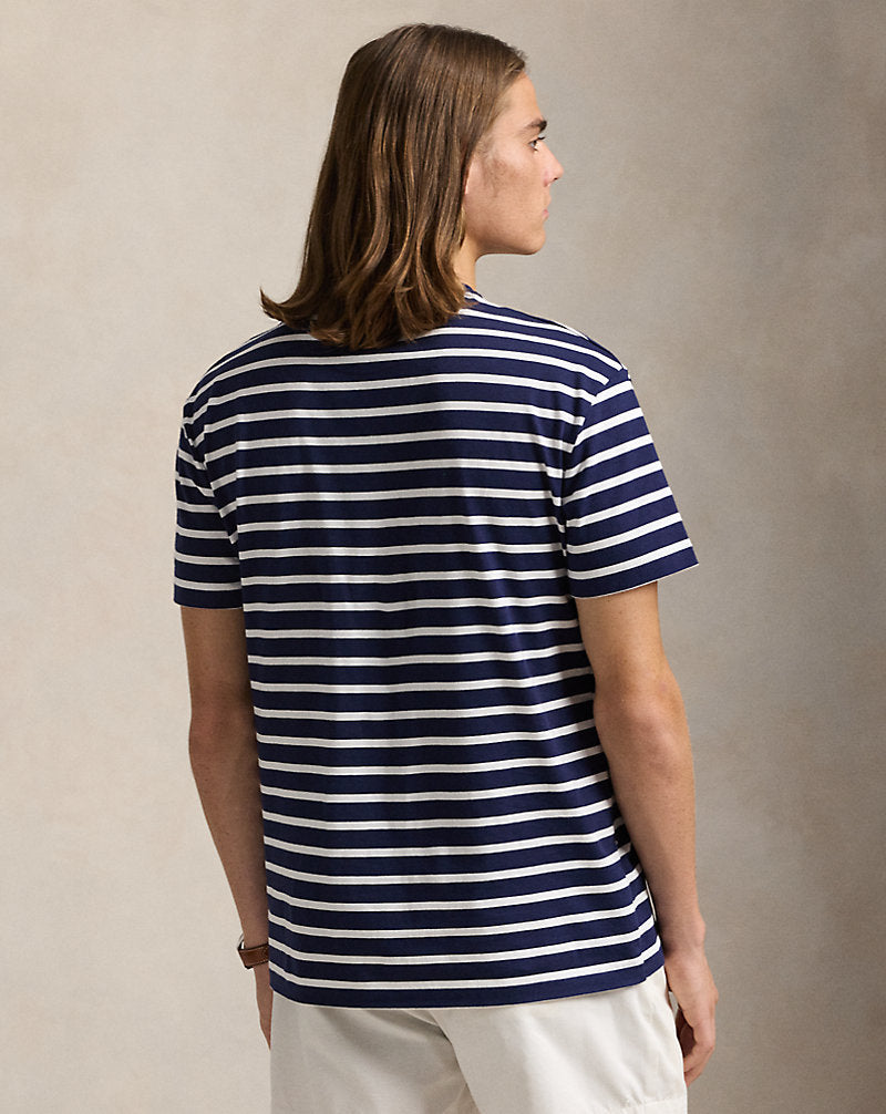 Custom Slim Fit Striped Jersey T-Shirt Newport Navy/White
