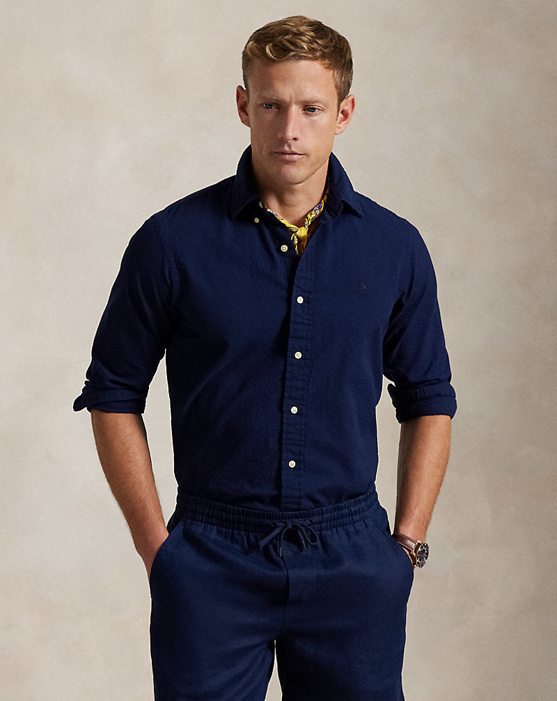 Custom Fit Seersucker Shirt Astoria Navy