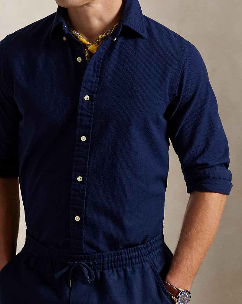 Custom Fit Seersucker Shirt Astoria Navy