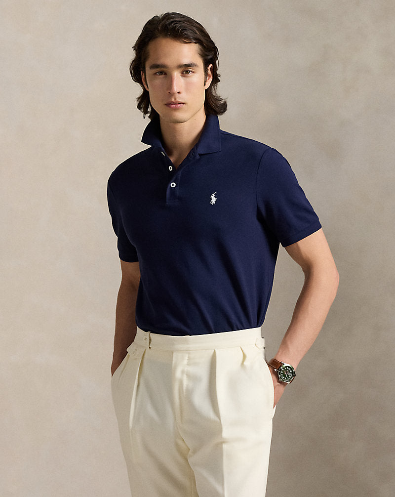 Custom Slim Fit Stretch Mesh Polo Shirt Refined Navy