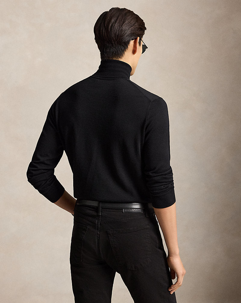 Washable Wool Roll Neck Jumper Polo Black