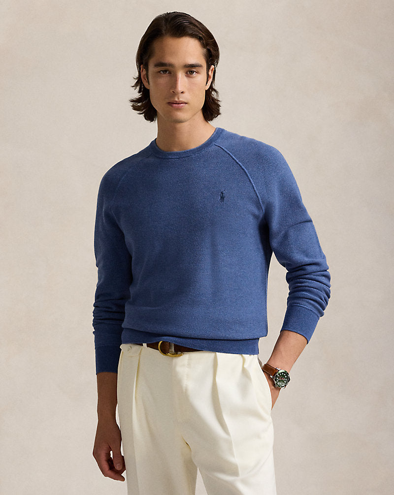 Textured Cotton Crewneck Jumper Blue Combo