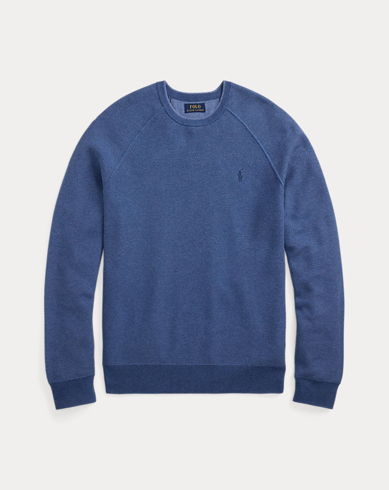 Textured Cotton Crewneck Jumper Blue Combo