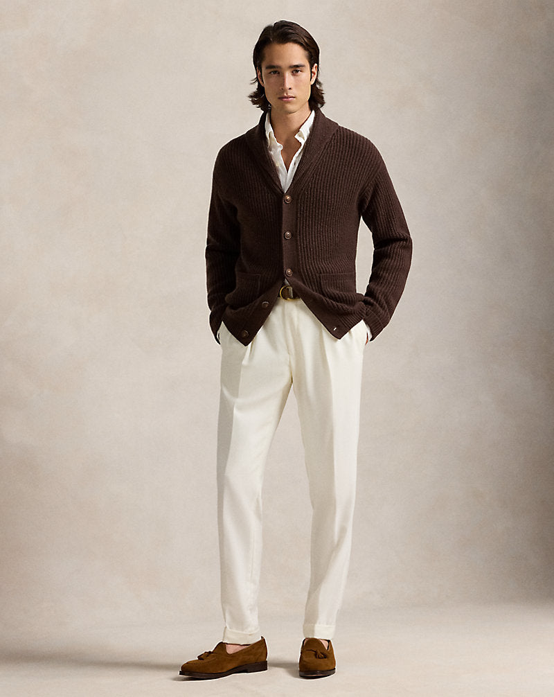 Textured Wool-Cashmere Shawl Cardigan Dark Roast Melange