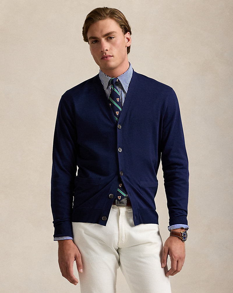 Cotton V-Neck Cardigan Bright Navy