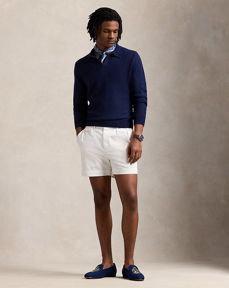 Linen-Cashmere Johnny-Collar Jumper Navy Combo