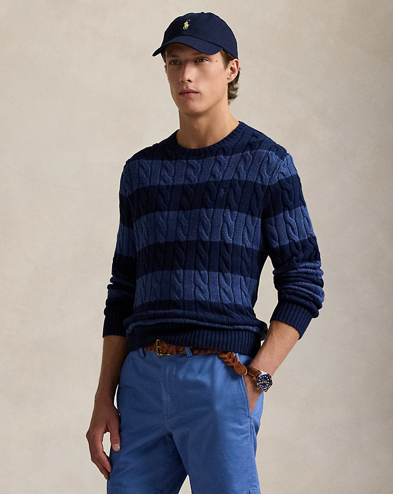 Striped Cable-Knit Cotton Jumper Navy Combo