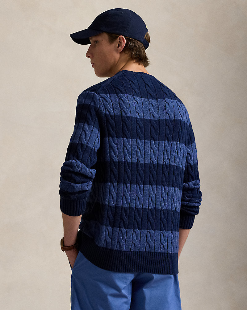 Striped Cable-Knit Cotton Jumper Navy Combo