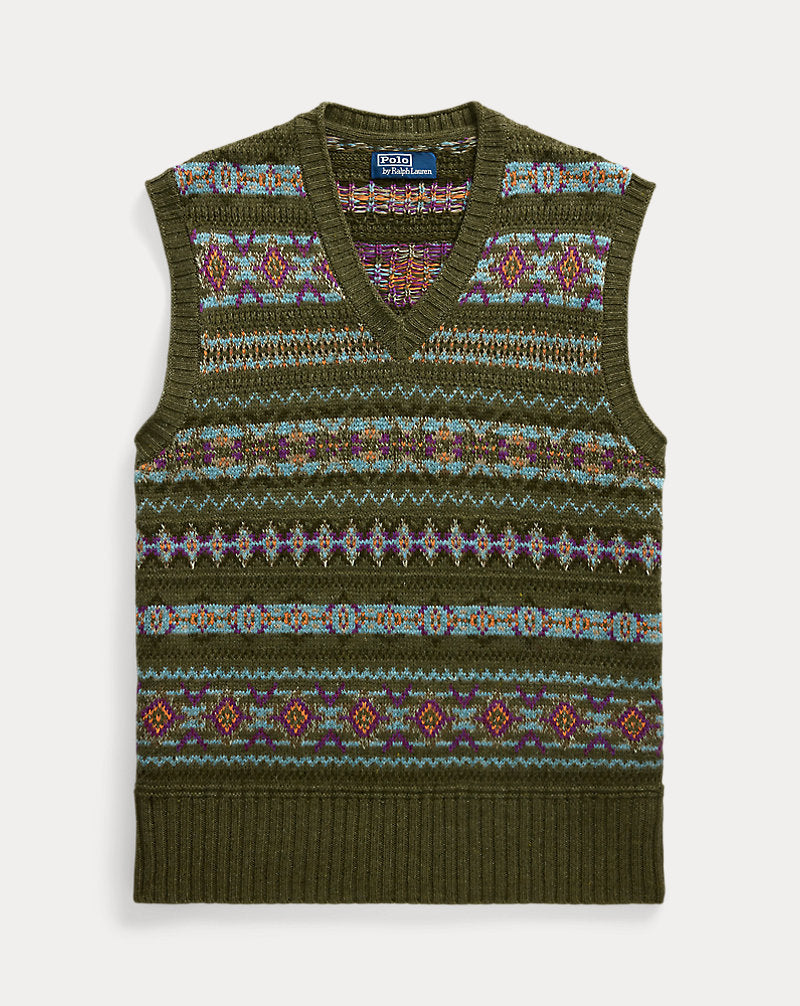 Fair Isle Linen-Blend Sleeveless Jumper Olive Combo
