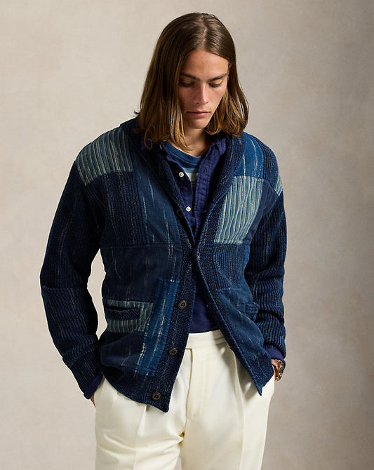 Patchwork Cotton Shawl Cardigan Indigo Combo