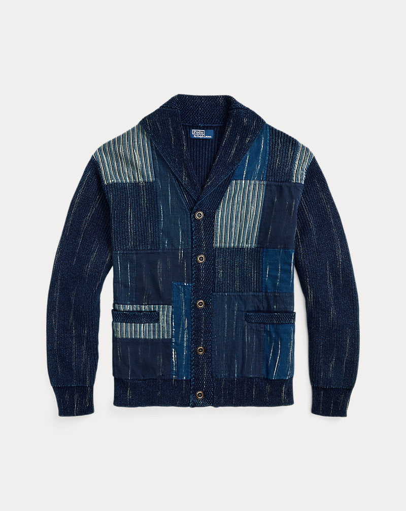 Patchwork Cotton Shawl Cardigan Indigo Combo