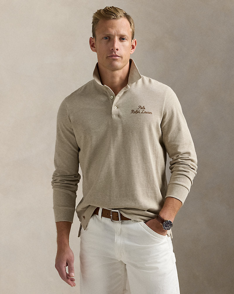 Classic Fit Logo Mesh Polo Shirt Tuscan Beige Heather