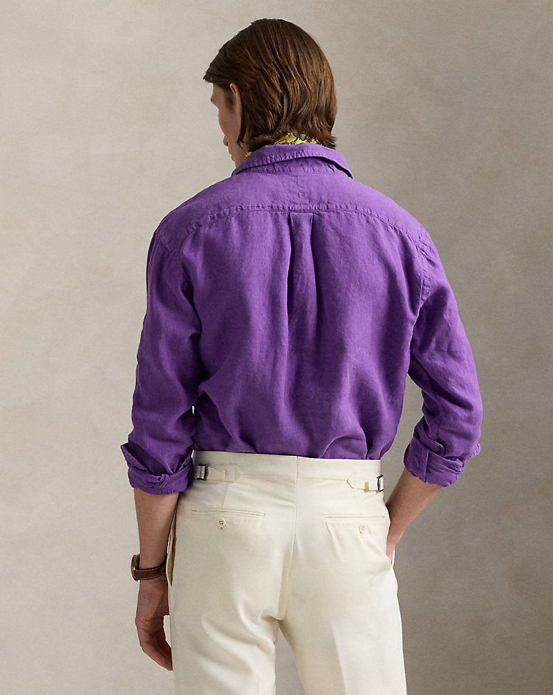 Classic Fit Linen Popover Workshirt Tie Purple