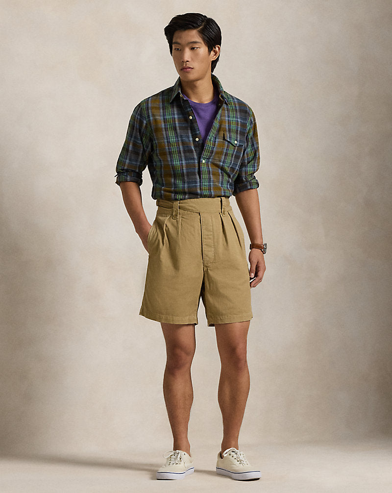 Classic Fit Madras Popover Shirt 6591 Navy Brown Multi