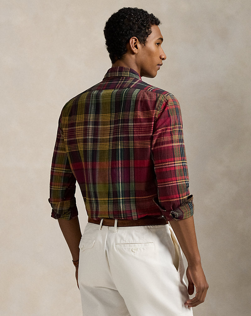 Classic Fit Plaid Madras Workshirt Red Yellow Multi