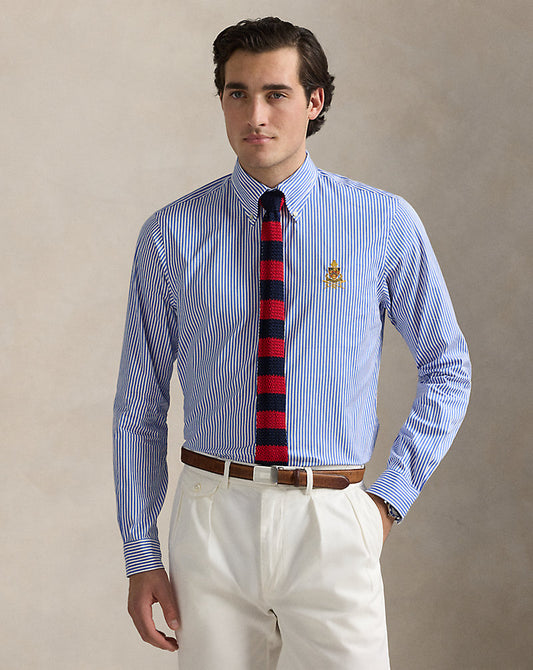 Custom Fit Crest Striped Poplin Shirt Blue/White