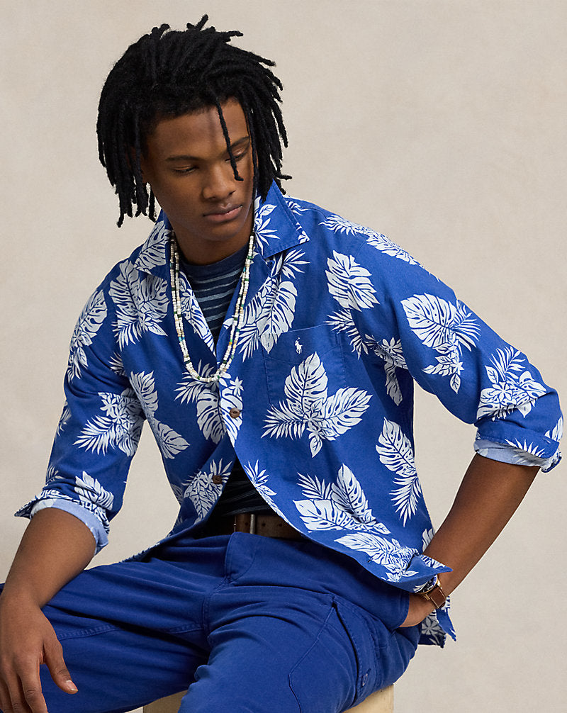 Classic Fit Monstera-Print Oxford Shirt Tropical Monstera