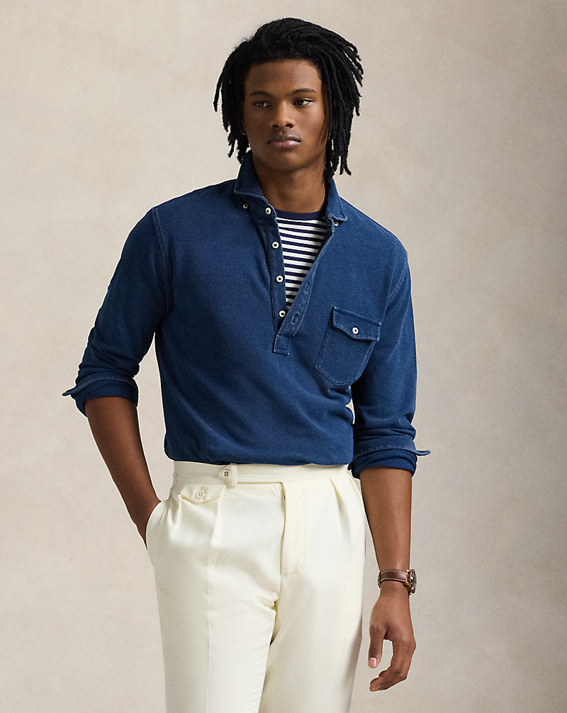 Indigo-Dyed Mesh Polo Shirt Dark Indigo