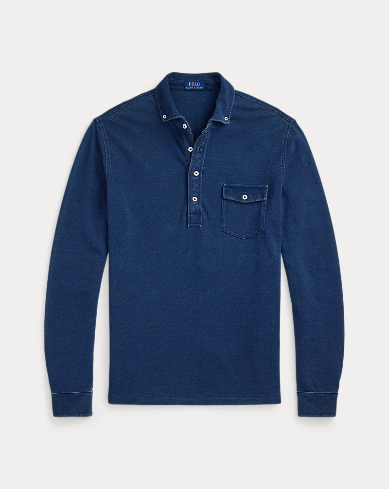 Indigo-Dyed Mesh Polo Shirt Dark Indigo