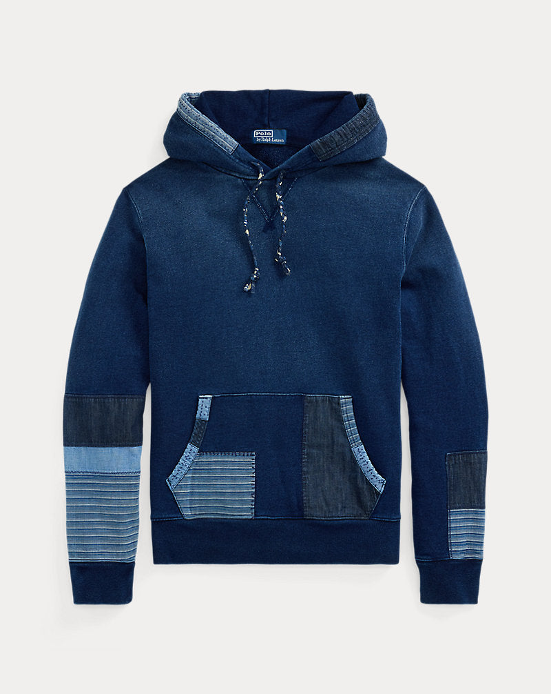 Indigo French Terry Patchwork Hoodie Dark Indigo Multi