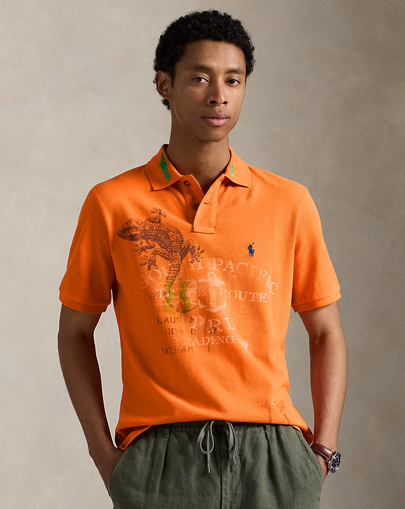 Classic Fit Mesh Graphic Polo Shirt Kona Orange