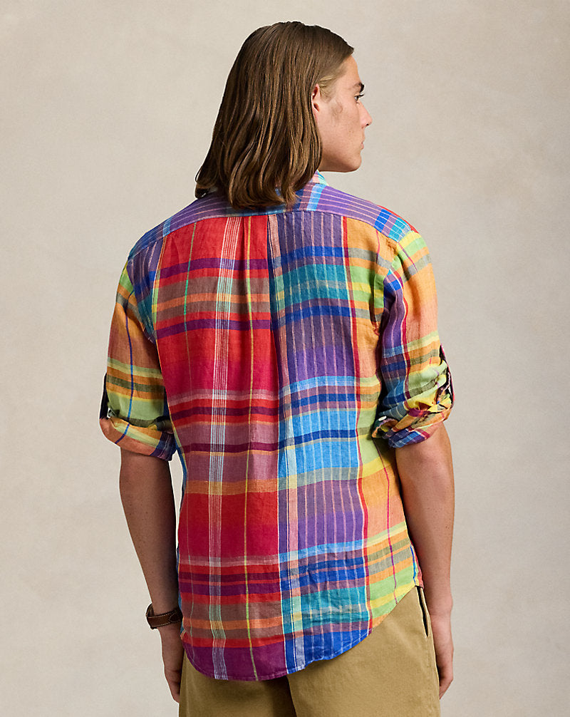 Classic Fit Plaid Linen Workshirt Red/Yellow Multi