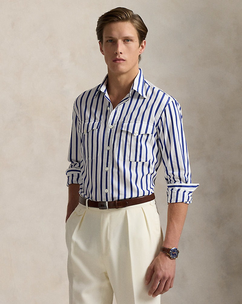 Classic Fit Striped Poplin Workshirt White/Blue
