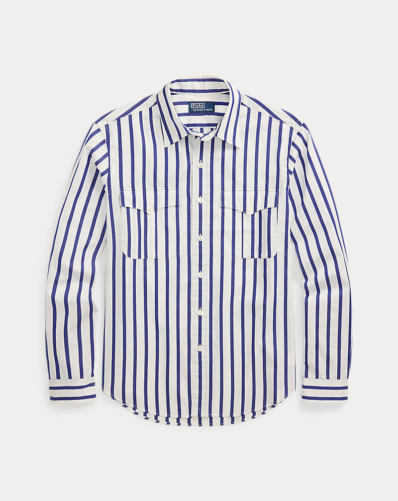 Classic Fit Striped Poplin Workshirt White/Blue