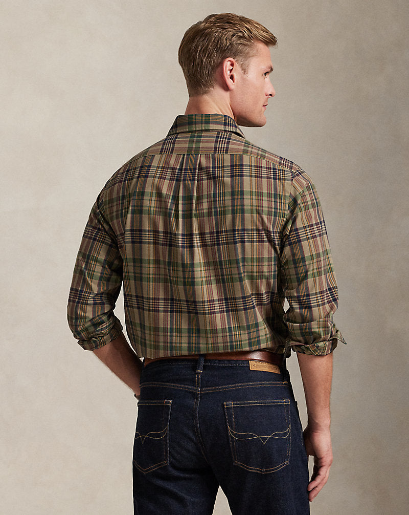 Custom Fit Plaid Performance Shirt Khaki Navy Multi