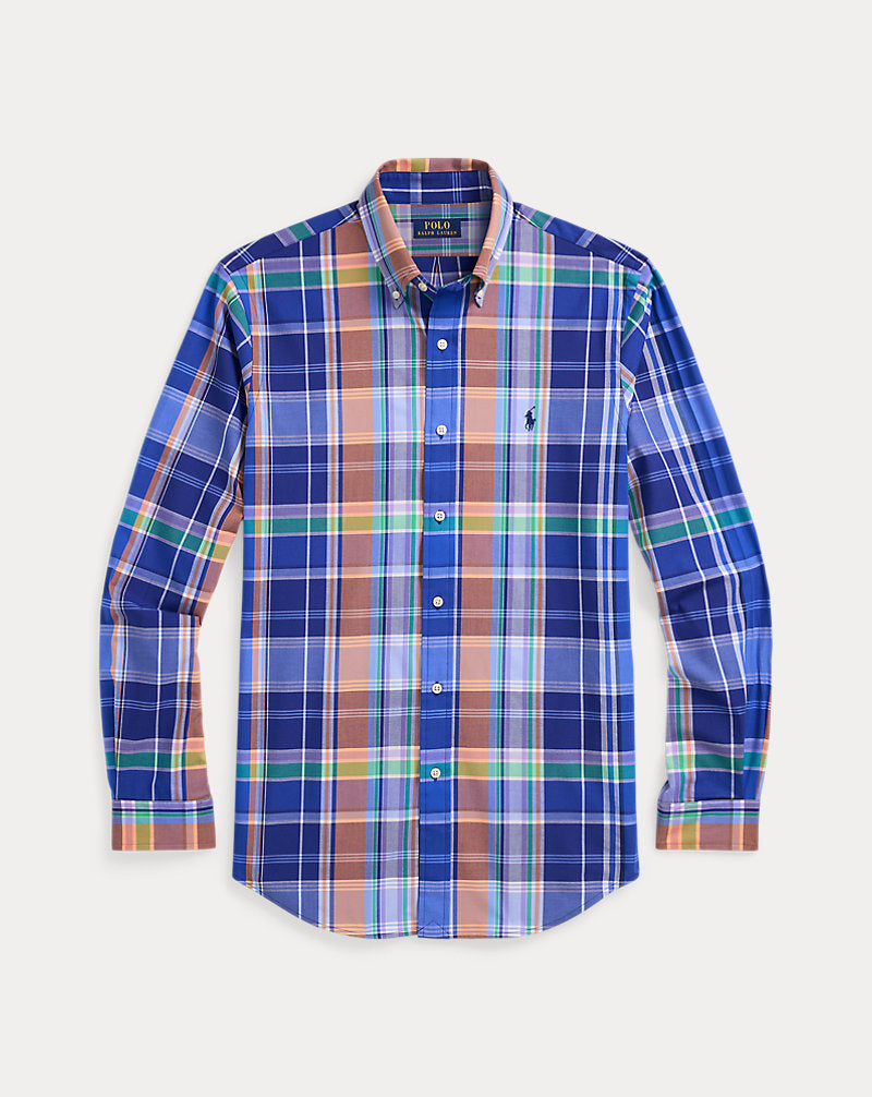Custom Fit Plaid Stretch Poplin Shirt Blue Orange Multi