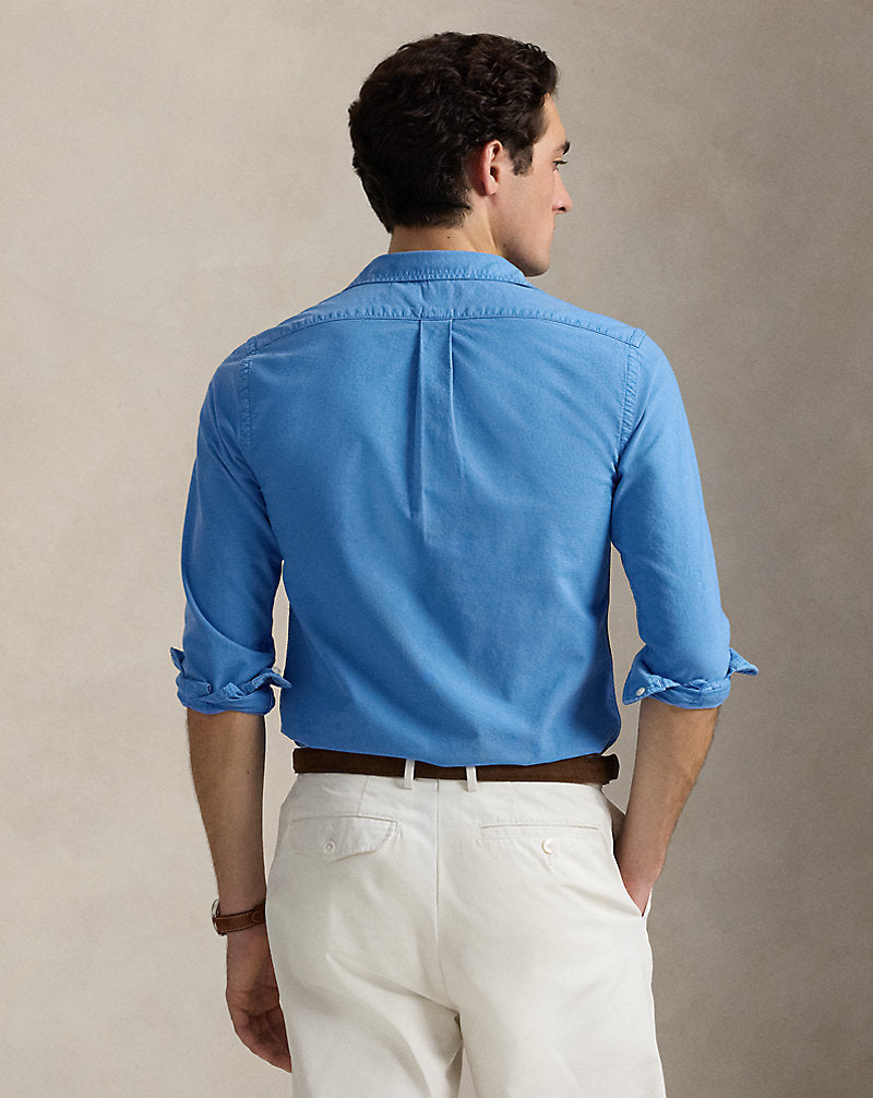 Slim Fit Garment-Dyed Oxford Shirt Blue Orbit