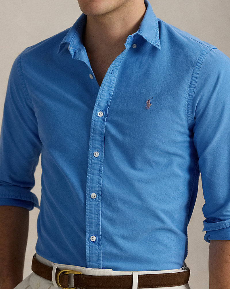 Slim Fit Garment-Dyed Oxford Shirt Blue Orbit