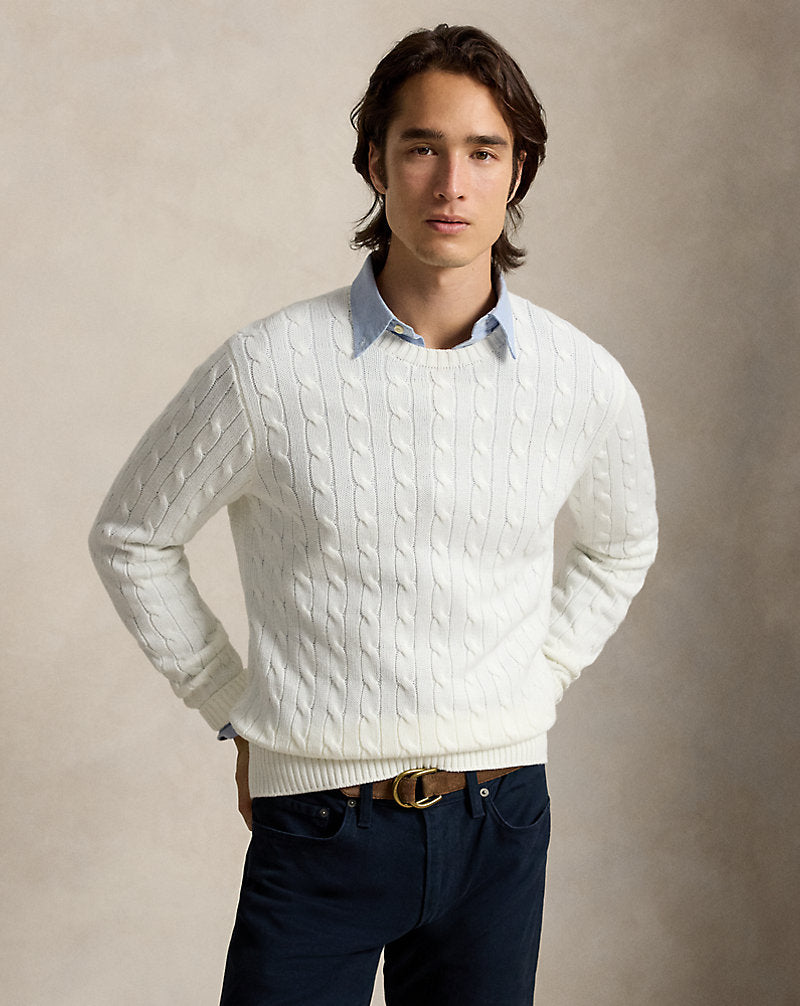 Cable-Knit Cotton Crewneck Jumper Deckwash White