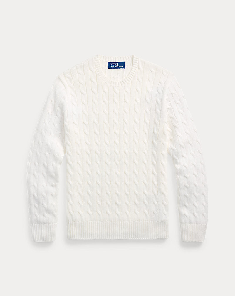 Cable-Knit Cotton Crewneck Jumper Deckwash White