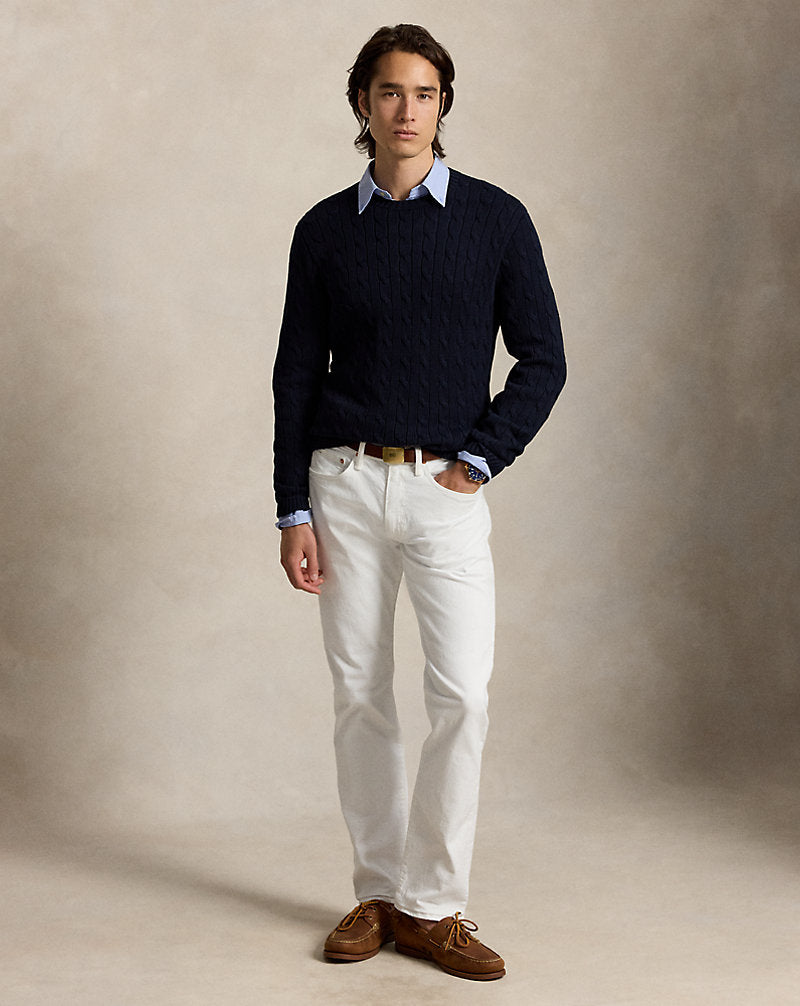 Cable-Knit Cotton Crewneck Jumper Hunter Navy