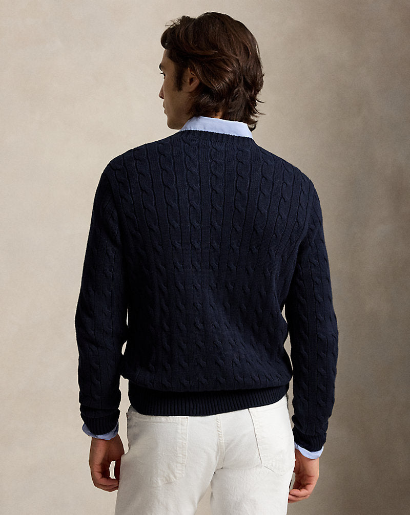 Cable-Knit Cotton Crewneck Jumper Hunter Navy