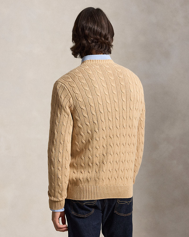 Cable-Knit Cotton Crewneck Jumper Camel Melange
