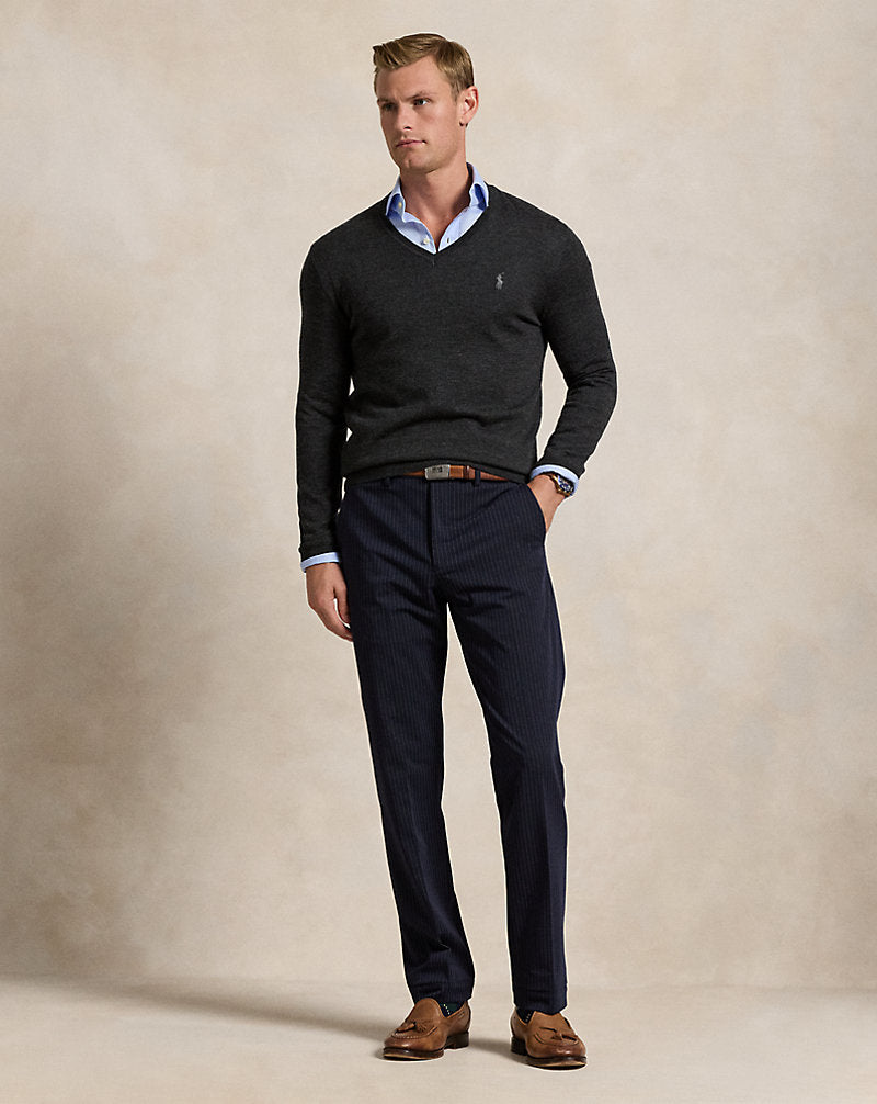 Straight Performance Twill Trouser Navy Pinstripe