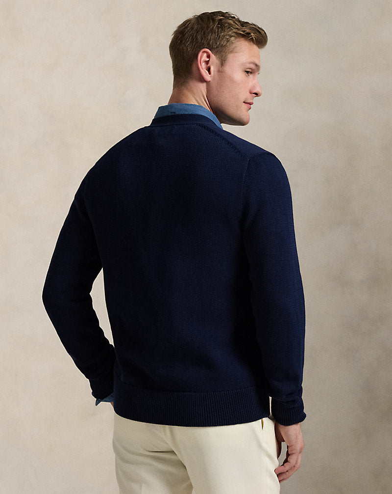 Cotton V-Neck Cardigan Hunter Navy/White Pp