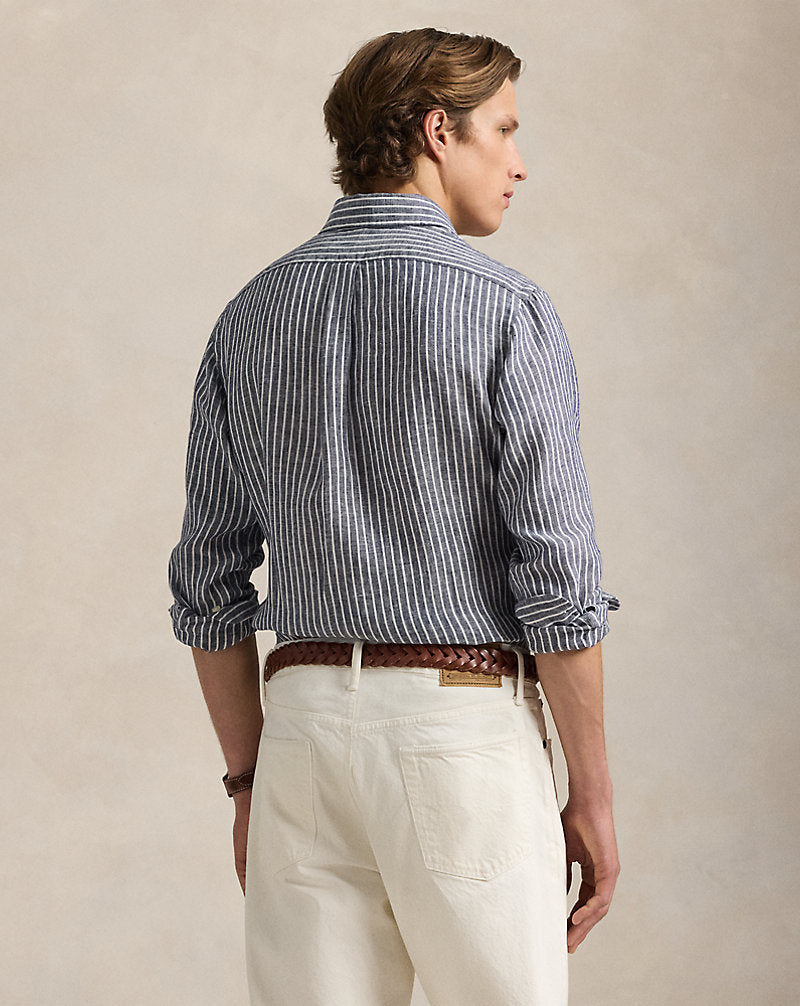 Custom Fit Striped Linen Shirt Newport Navy White