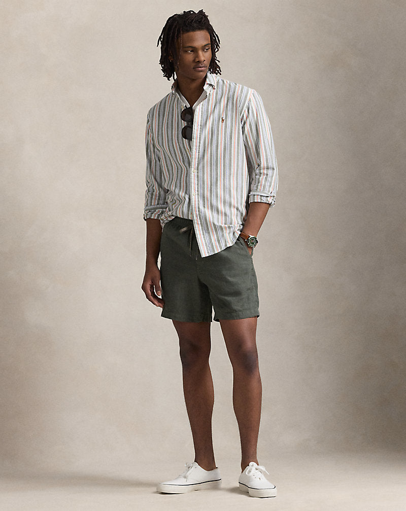 Custom Fit Striped Oxford Shirt Olive Orange Multi