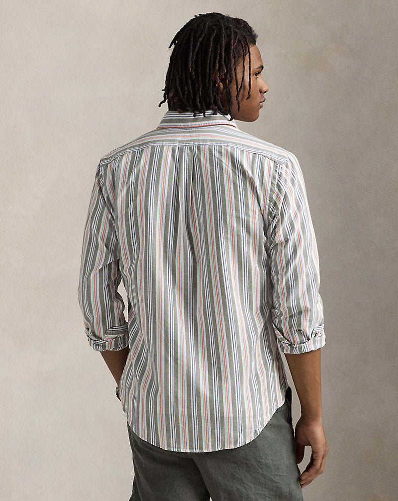 Custom Fit Striped Oxford Shirt Olive Orange Multi