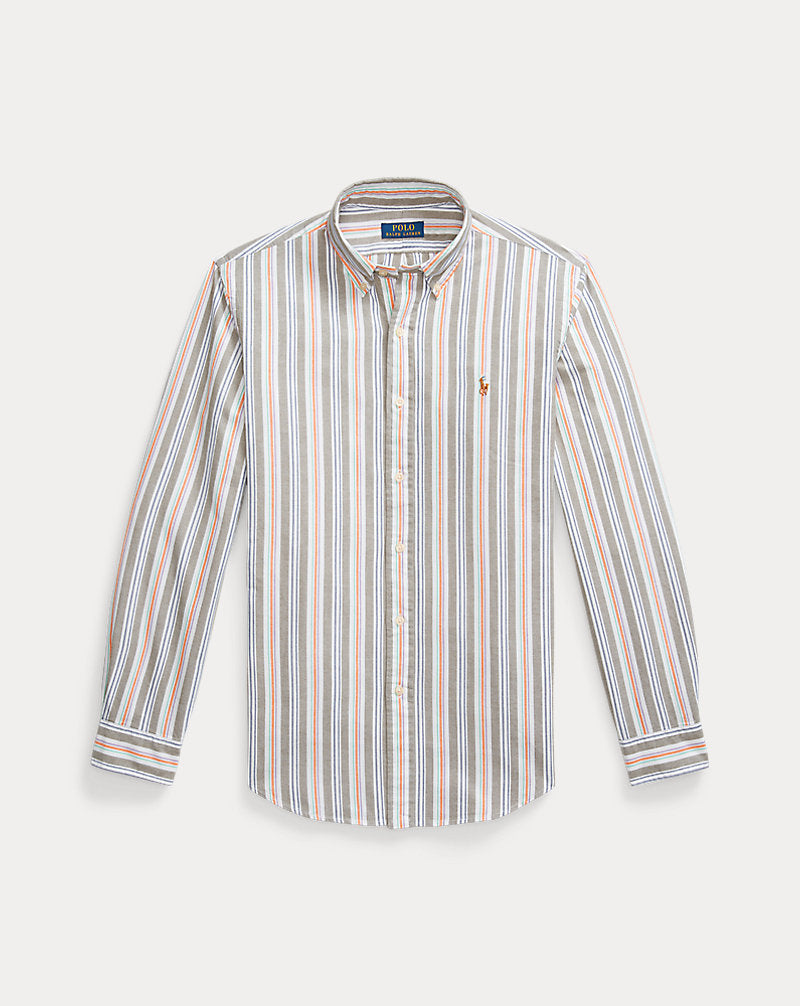 Custom Fit Striped Oxford Shirt Olive Orange Multi