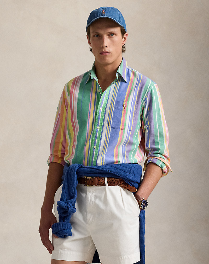 Custom Fit Striped Oxford Shirt Green Blue Multi