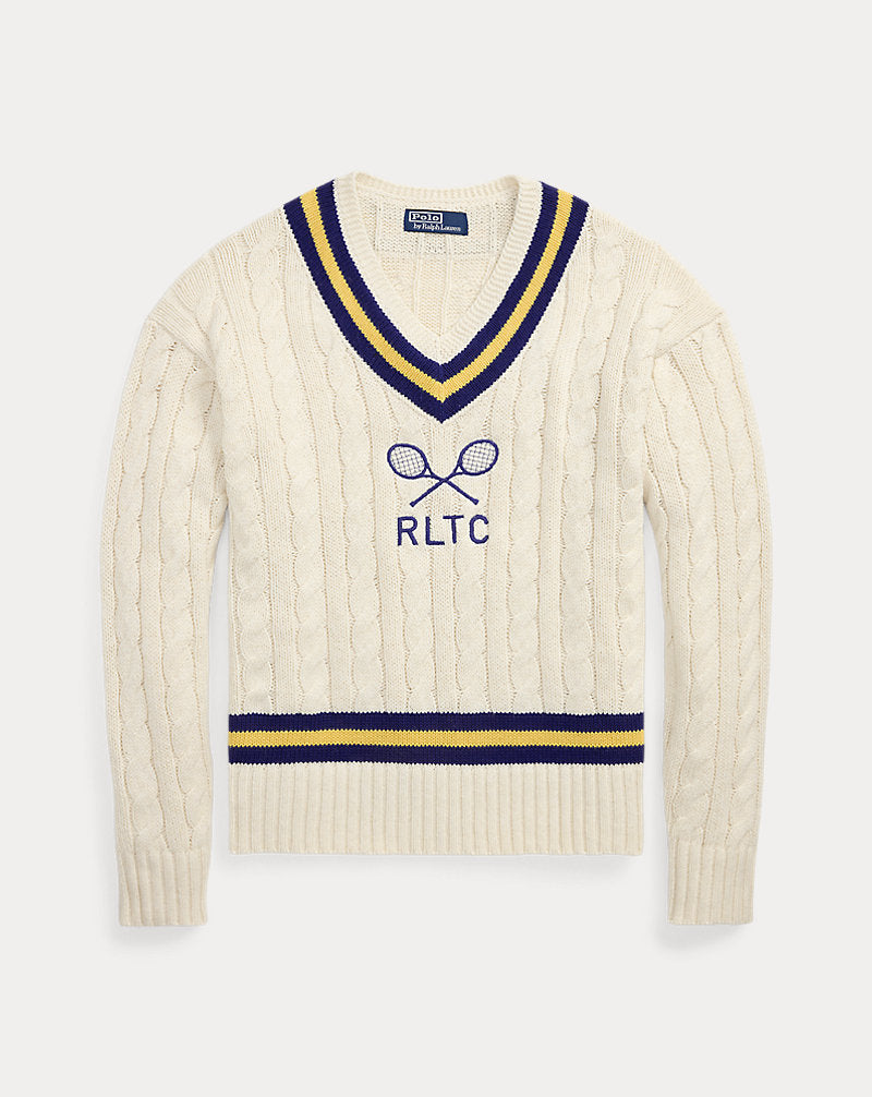 Embroidered Cotton-Blend Cricket Jumper Cream Combo