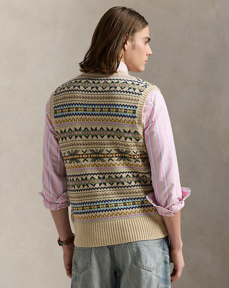 Fair Isle Sleeveless Jumper Tan Combo